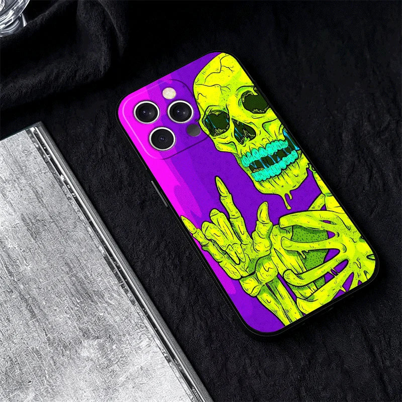 Horror Zombie Skeleton Green Phone Case Cover for Iphone 11 12 13 Mini 14 15 Plus 16 17 Pro Max 17E 16E XS 7 8 Air SE Black Soft