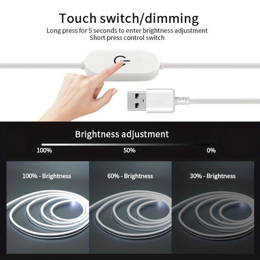 USB LED Neon Strip Light – Dimmable, Waterproof IP67, 1-5m