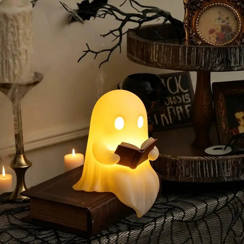 Halloween Ghost Table Lamp Adorable Book Reading Design LED Light Desktop Ornament for Party Bedroom Desk Decoration