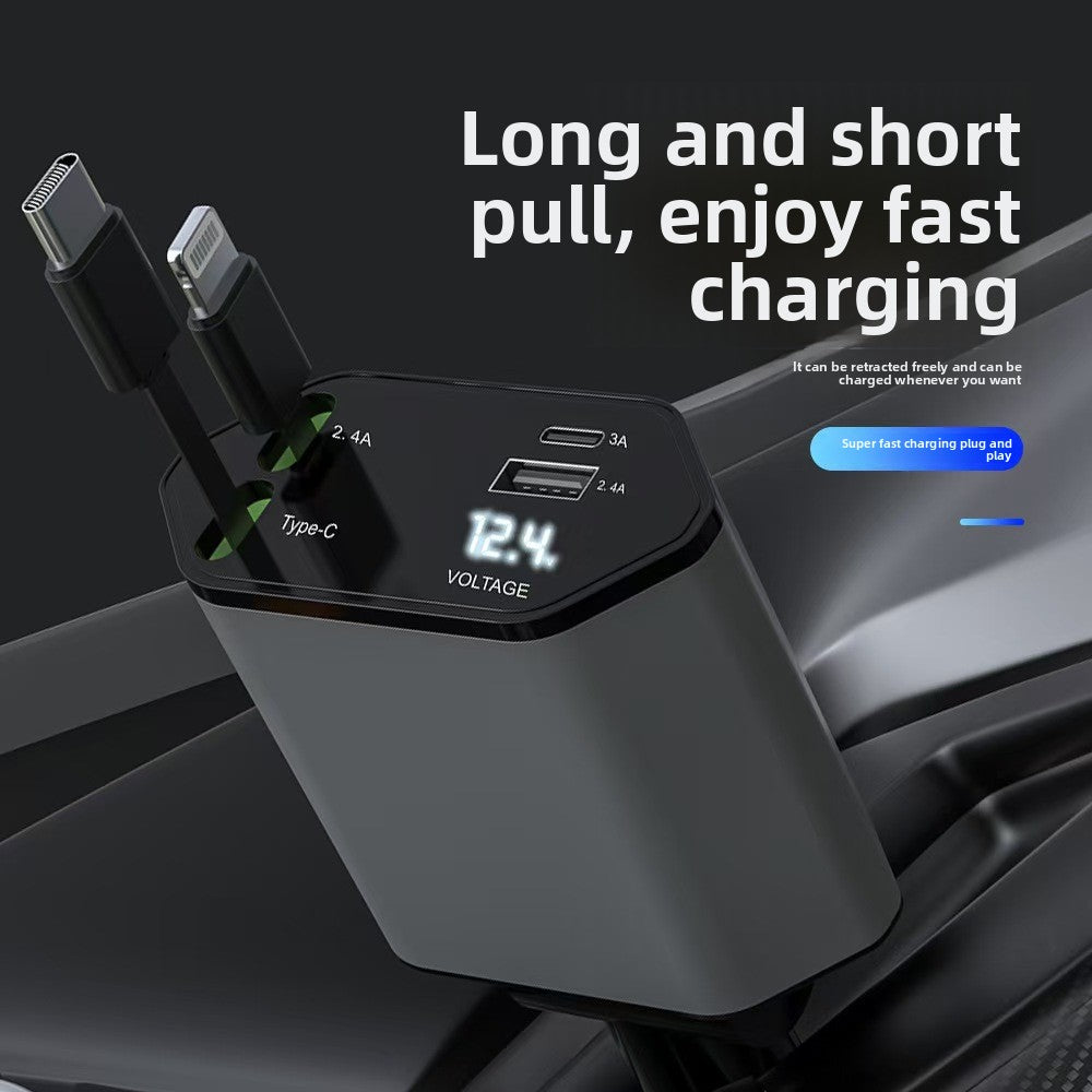 120W 4-in-1 Retractable Car Charger with Fast Charging Cable
