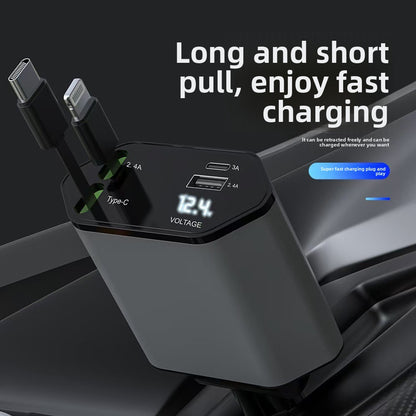 120W 4-in-1 Retractable Car Charger with Fast Charging Cable