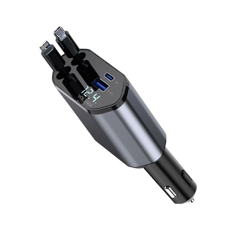 120W 4-in-1 Retractable Car Charger with Fast Charging Cable