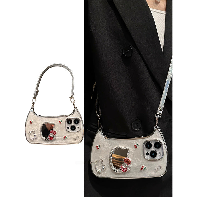 Mirror Cherry Cat Design Silicone Phone Case for iPhone