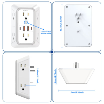 Power Strip 6 AC Outlets with 2 USB & 2 Type-C Ports