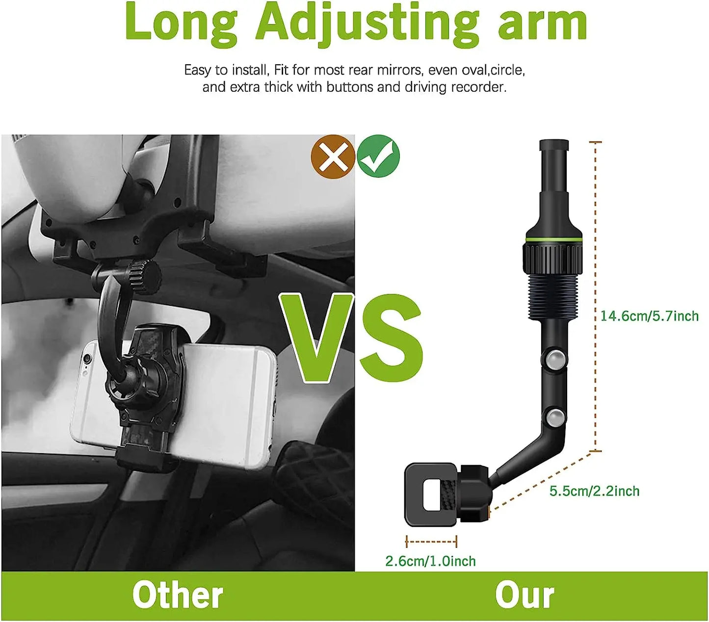 360° Rotatable Rearview Mirror Car Phone Mount