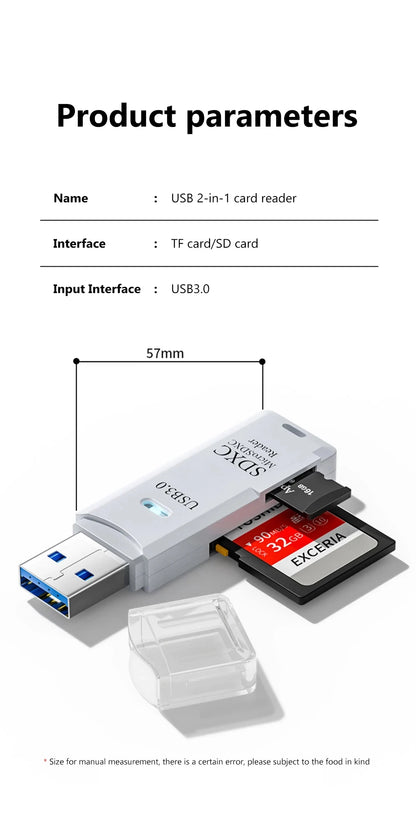 2-in-1 USB 3.0/2.0 Card Reader – SD & TF Compatible