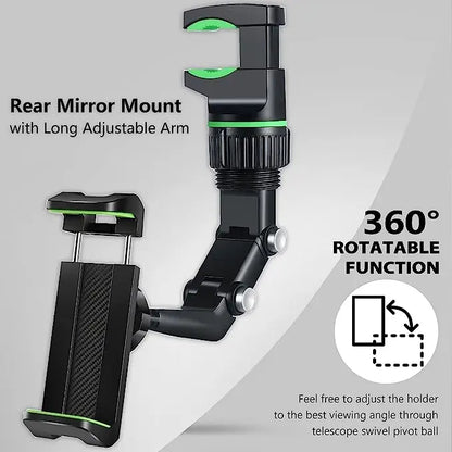 360° Rotatable Rearview Mirror Car Phone Mount