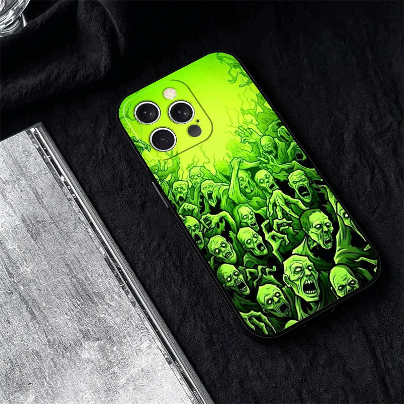 Horror Zombie Skeleton Green Phone Case Cover for Iphone 11 12 13 Mini 14 15 Plus 16 17 Pro Max 17E 16E XS 7 8 Air SE Black Soft