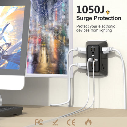 Power Strip 6 AC Outlets with 2 USB & 2 Type-C Ports