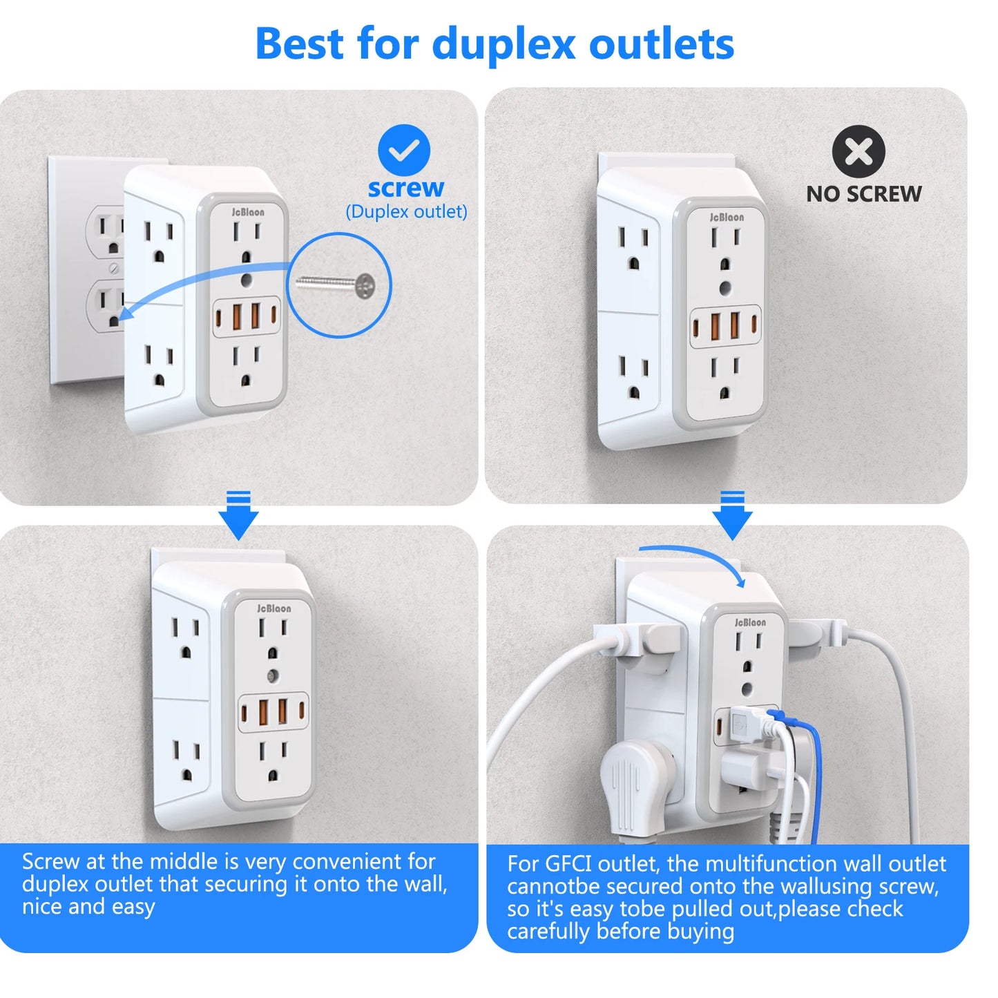 Power Strip 6 AC Outlets with 2 USB & 2 Type-C Ports