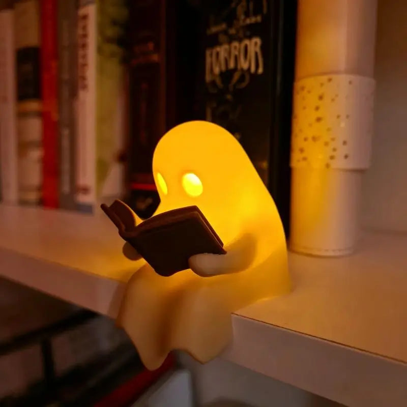 Halloween Ghost Table Lamp Adorable Book Reading Design LED Light Desktop Ornament for Party Bedroom Desk Decoration
