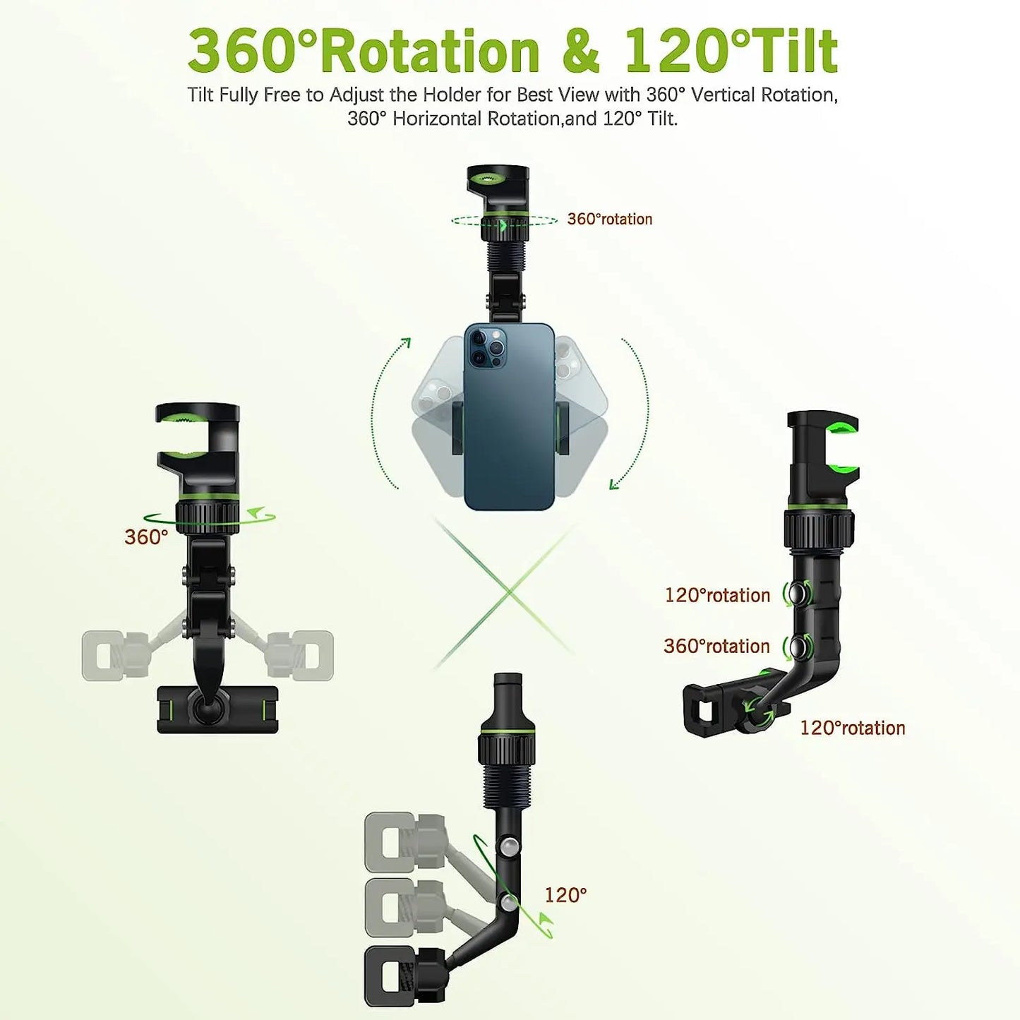 360° Rotatable Rearview Mirror Car Phone Mount