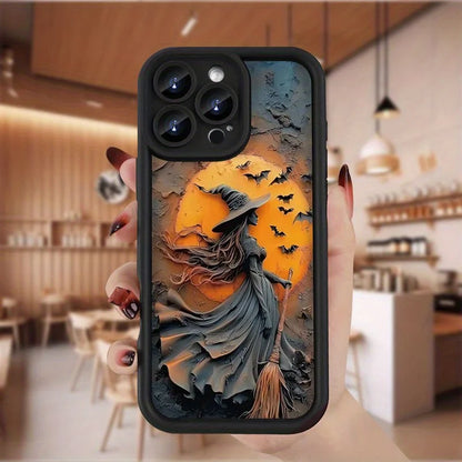 Halloween Witch Pattern Silicone Phone Case For iPhone 16 Pro Max 15 Plus 14 13 12 11 17 Air 16E X XR XS 8 7 Shockproof Cover