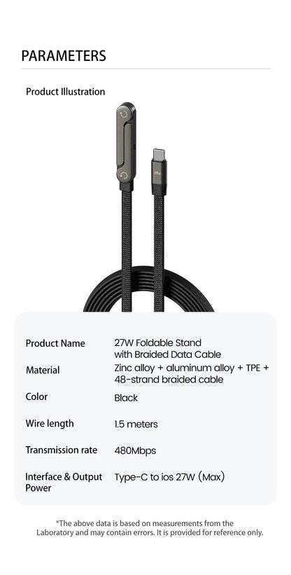 2-in-1 Type-C to Lightning Fast Charging Cable & Foldable Stand