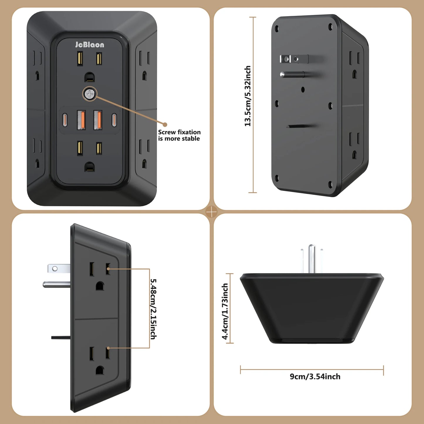 Power Strip 6 AC Outlets with 2 USB & 2 Type-C Ports