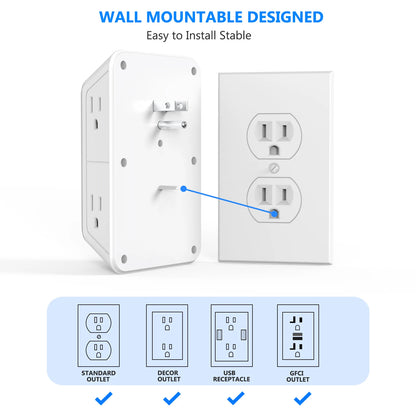 Power Strip 6 AC Outlets with 2 USB & 2 Type-C Ports