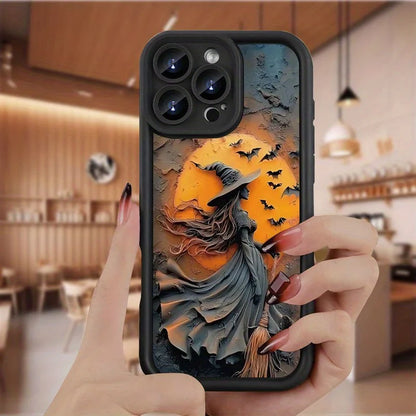 Halloween Witch Pattern Silicone Phone Case For iPhone 16 Pro Max 15 Plus 14 13 12 11 17 Air 16E X XR XS 8 7 Shockproof Cover