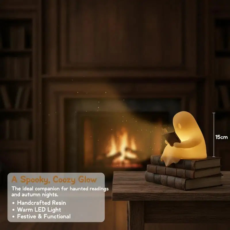 Halloween Ghost Table Lamp Adorable Book Reading Design LED Light Desktop Ornament for Party Bedroom Desk Decoration
