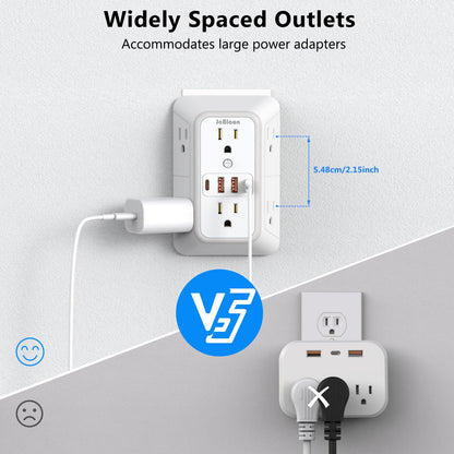 Power Strip 6 AC Outlets with 2 USB & 2 Type-C Ports