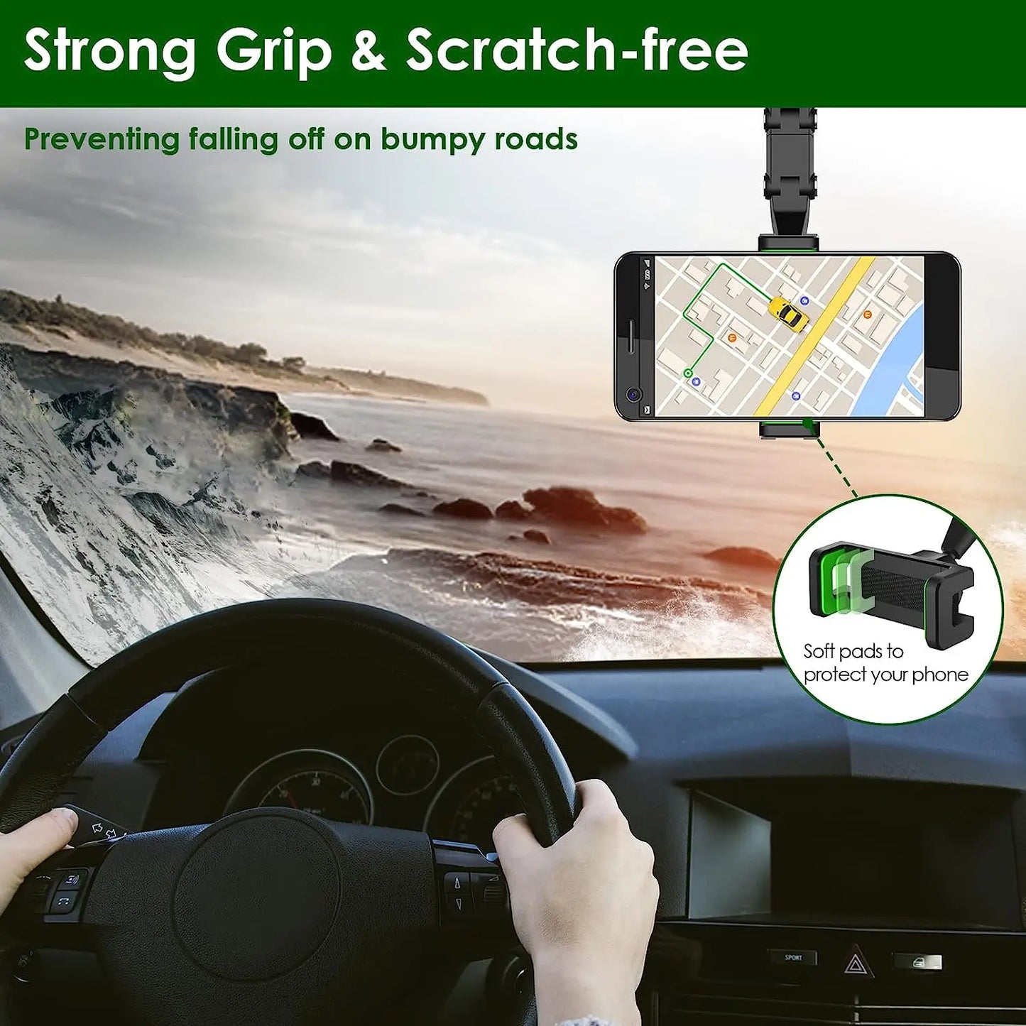 360° Rotatable Rearview Mirror Car Phone Mount