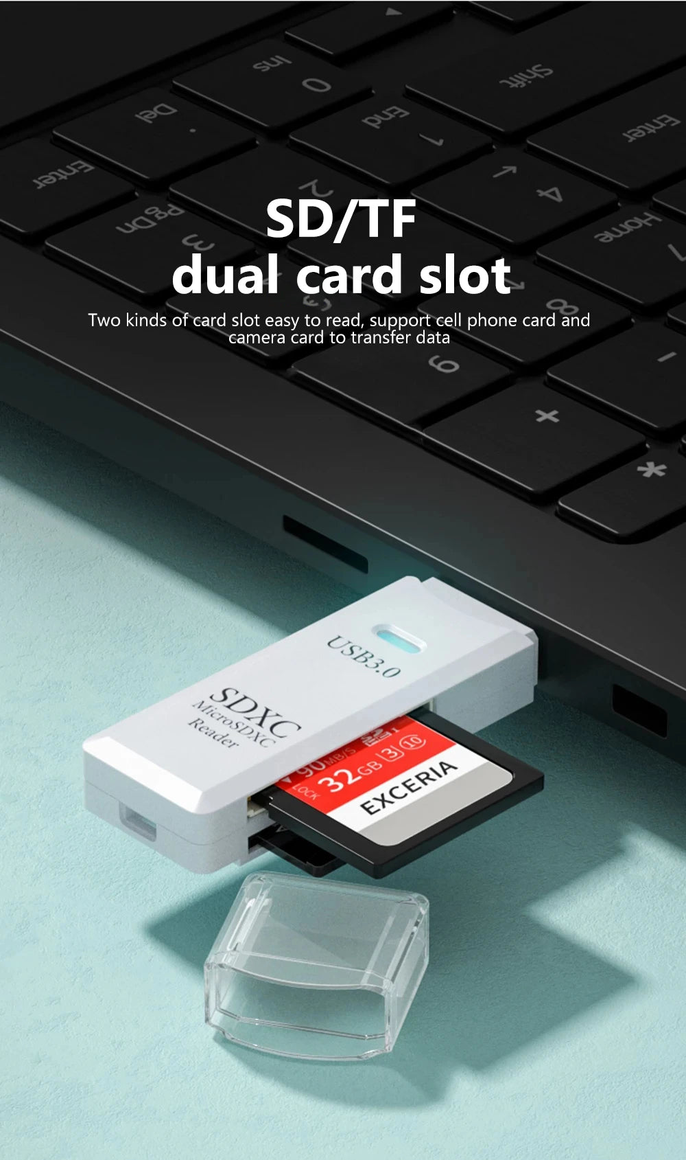 2-in-1 USB 3.0/2.0 Card Reader – SD & TF Compatible