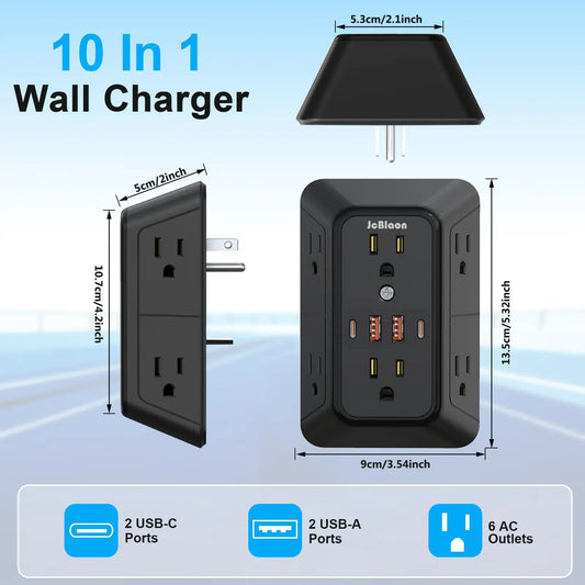 Power Strip 6 AC Outlets with 2 USB & 2 Type-C Ports