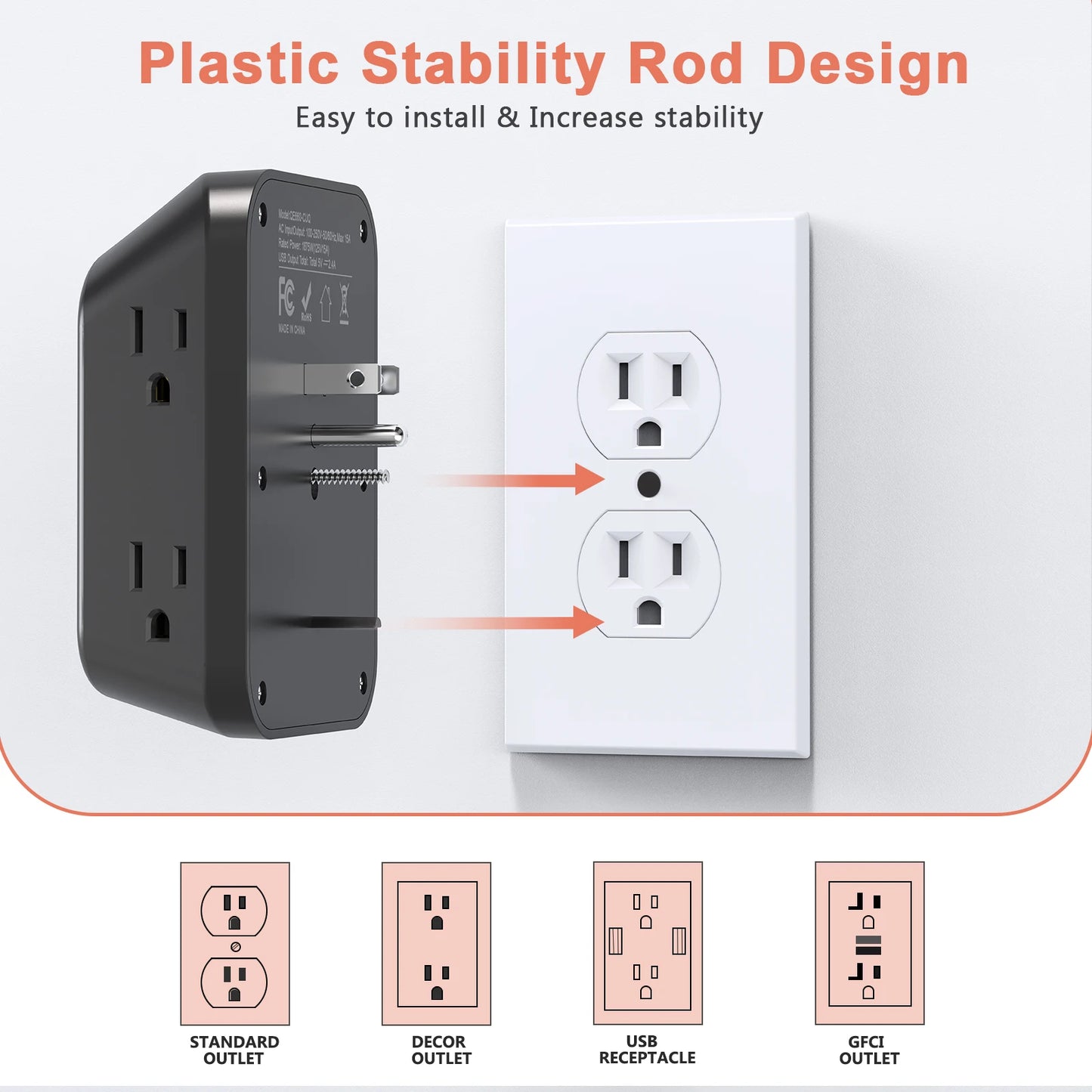 Power Strip 6 AC Outlets with 2 USB & 2 Type-C Ports