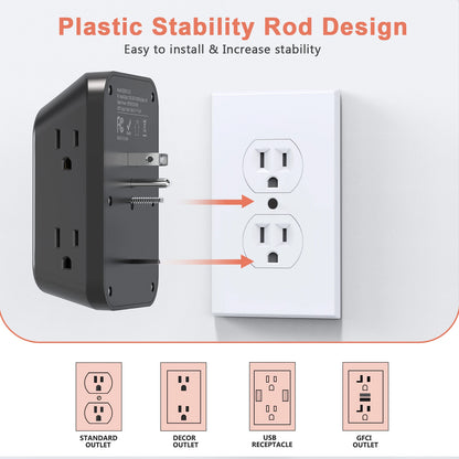 Power Strip 6 AC Outlets with 2 USB & 2 Type-C Ports
