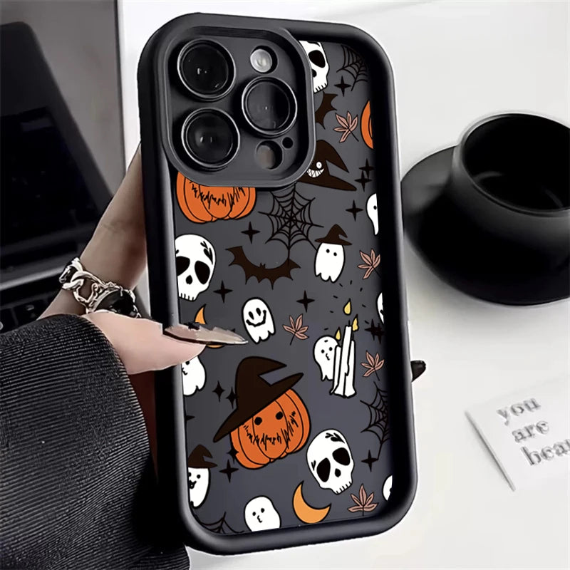 Halloween Pumpkin Ghost Silicone Phone Case For iPhone 16 15 14 13 12 11 Pro Max 17 Air 16E X XR XS Max 7 8 Plus Soft Cover