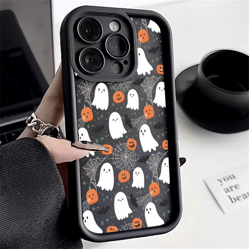 Halloween Pumpkin Ghost Silicone Phone Case For iPhone 16 15 14 13 12 11 Pro Max 17 Air 16E X XR XS Max 7 8 Plus Soft Cover
