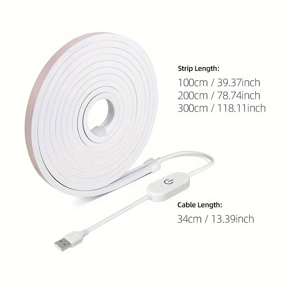 USB LED Neon Strip Light – Dimmable, Waterproof IP67, 1-5m