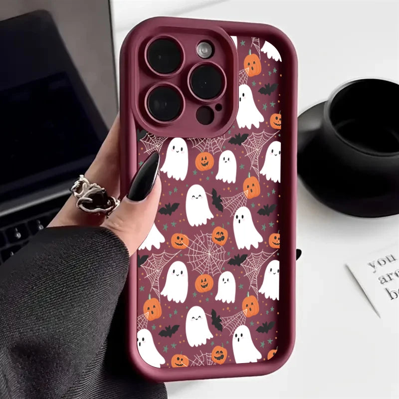 Halloween Pumpkin Ghost Silicone Phone Case For iPhone 16 15 14 13 12 11 Pro Max 17 Air 16E X XR XS Max 7 8 Plus Soft Cover