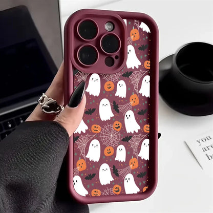 Halloween Pumpkin Ghost Silicone Phone Case For iPhone 16 15 14 13 12 11 Pro Max 17 Air 16E X XR XS Max 7 8 Plus Soft Cover