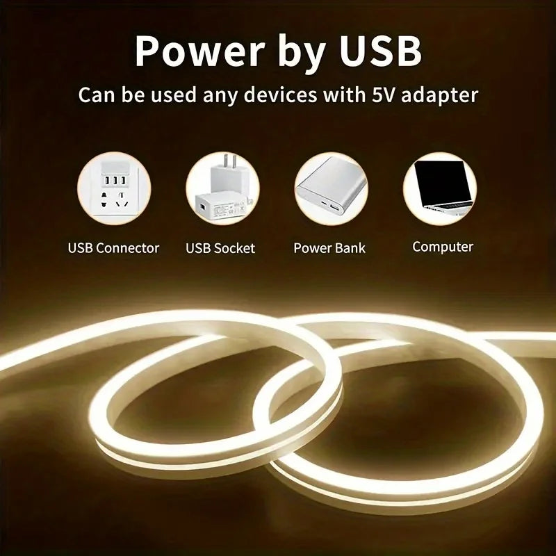 USB LED Neon Strip Light – Dimmable, Waterproof IP67, 1-5m