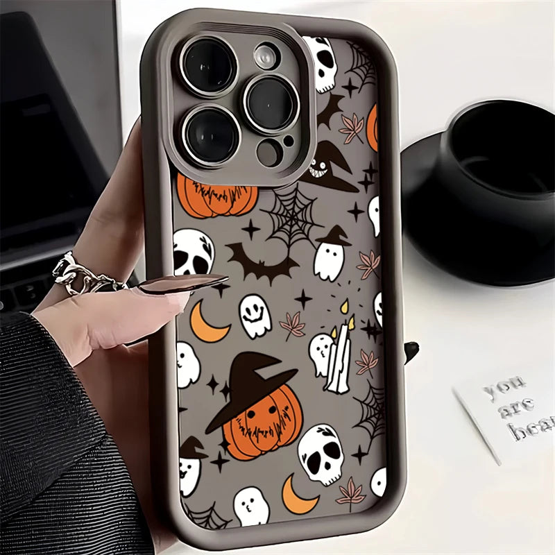 Halloween Pumpkin Ghost Silicone Phone Case For iPhone 16 15 14 13 12 11 Pro Max 17 Air 16E X XR XS Max 7 8 Plus Soft Cover