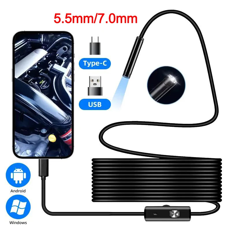 USB Endoscope Camera – IP67 Waterproof Inspection Borescope for Android & PC