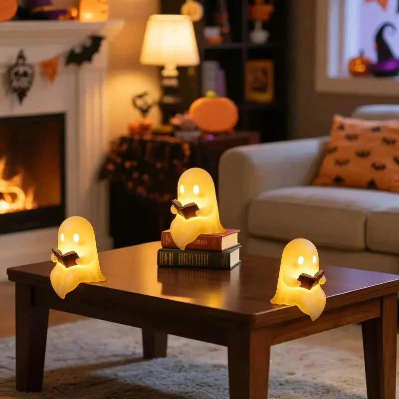 Halloween Ghost Table Lamp Adorable Book Reading Design LED Light Desktop Ornament for Party Bedroom Desk Decoration