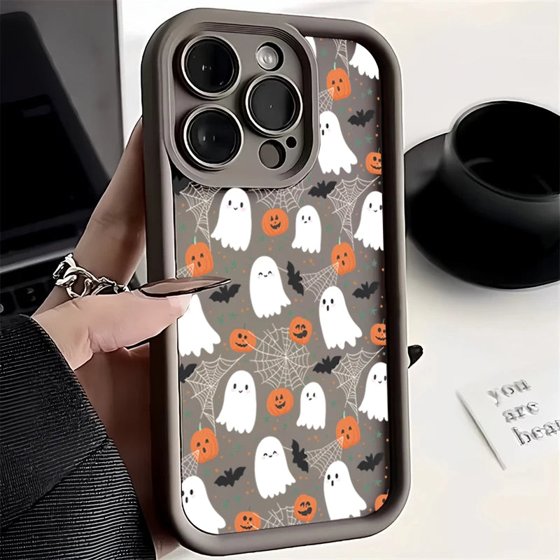 Halloween Pumpkin Ghost Silicone Phone Case For iPhone 16 15 14 13 12 11 Pro Max 17 Air 16E X XR XS Max 7 8 Plus Soft Cover