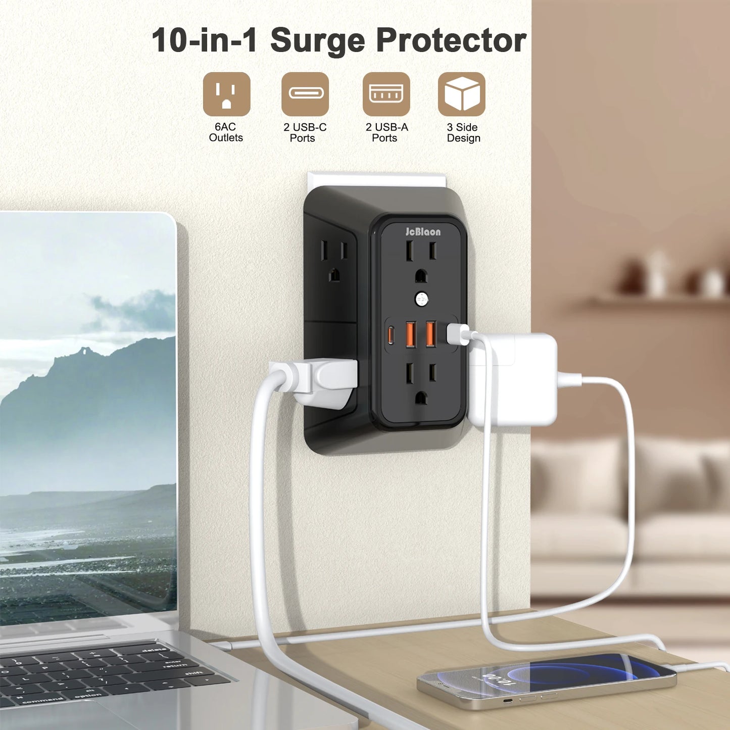 Power Strip 6 AC Outlets with 2 USB & 2 Type-C Ports