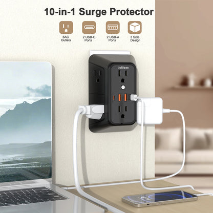 Power Strip 6 AC Outlets with 2 USB & 2 Type-C Ports