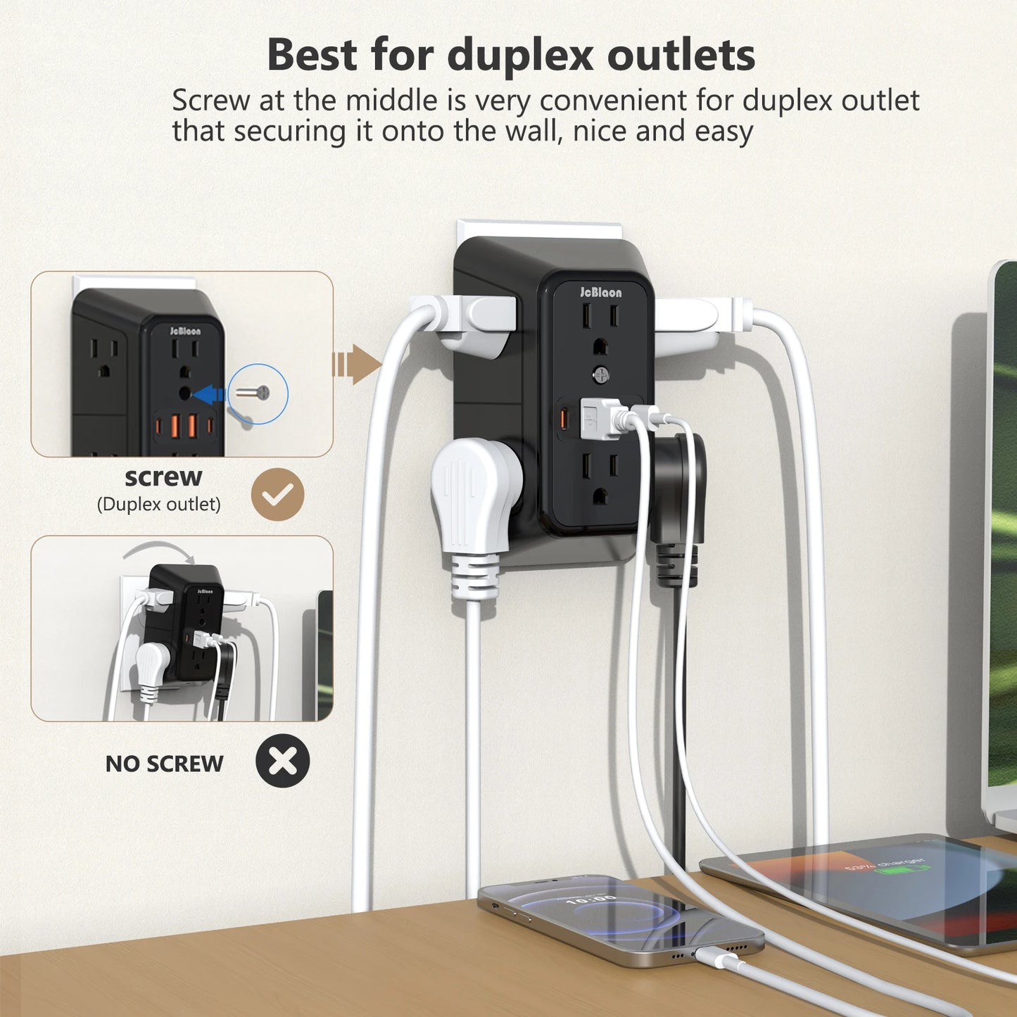 Power Strip 6 AC Outlets with 2 USB & 2 Type-C Ports