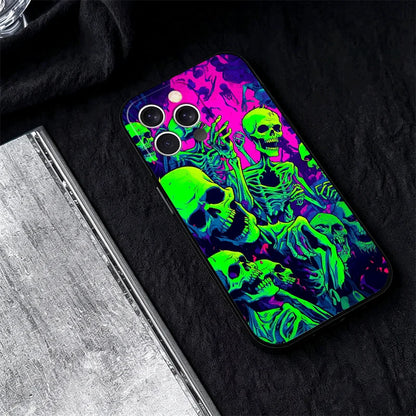 Horror Zombie Skeleton Green Phone Case Cover for Iphone 11 12 13 Mini 14 15 Plus 16 17 Pro Max 17E 16E XS 7 8 Air SE Black Soft