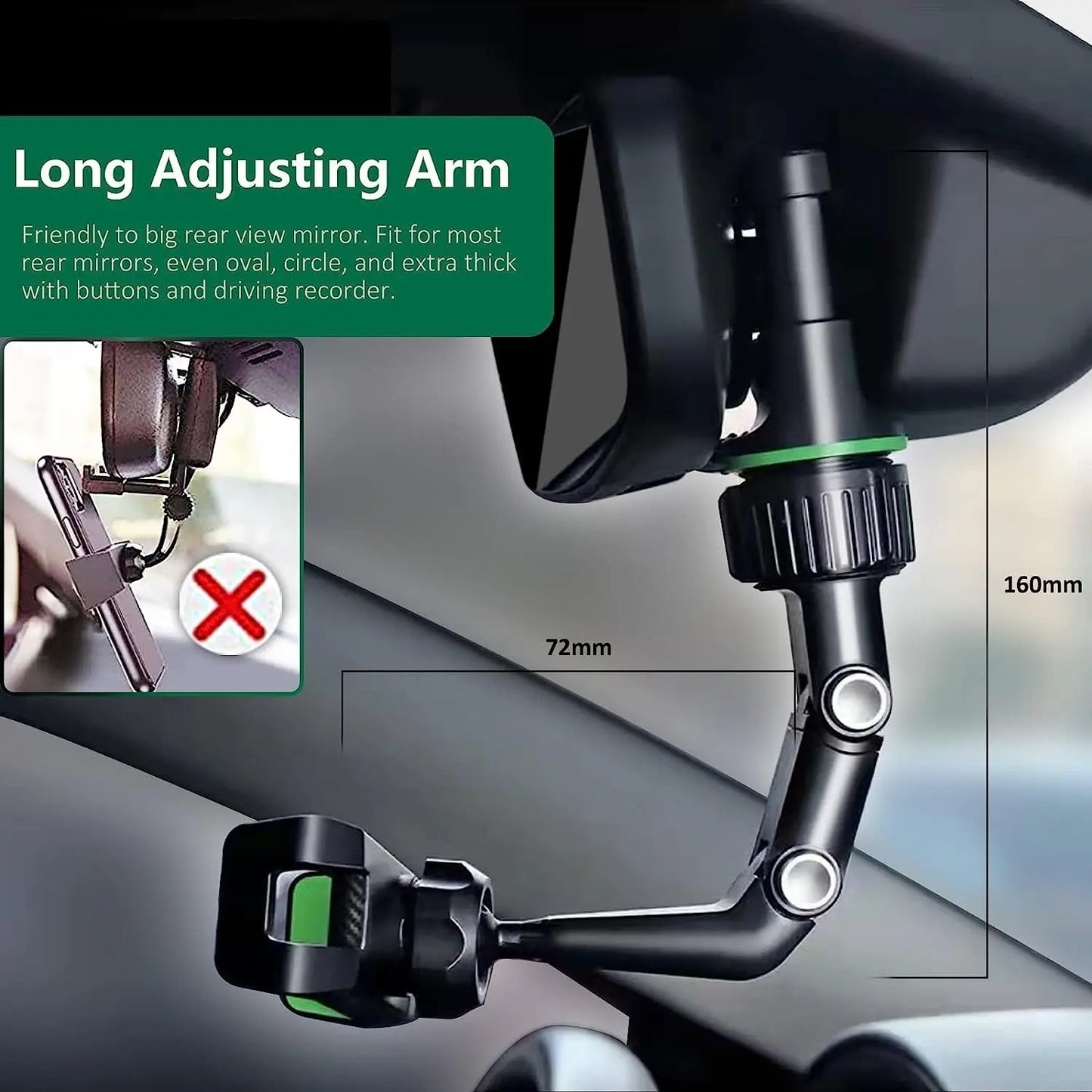 360° Rotatable Rearview Mirror Car Phone Mount