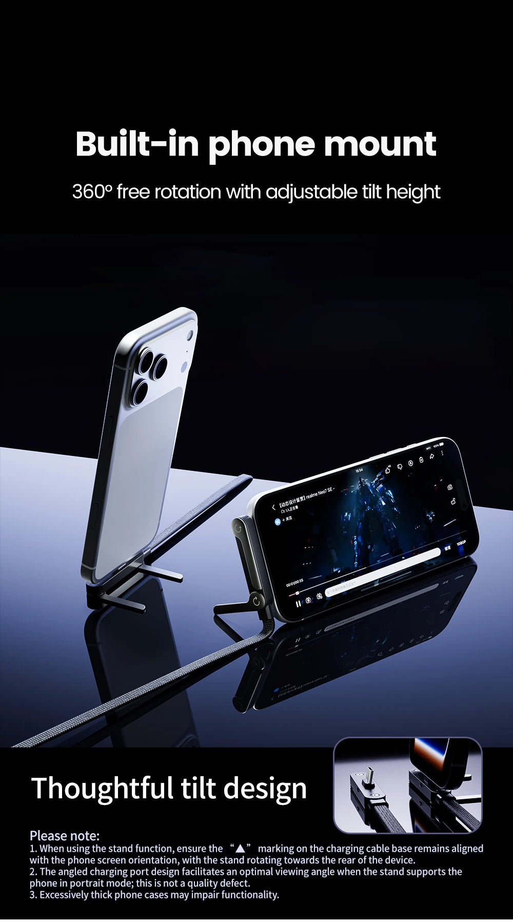 2-in-1 Type-C to Lightning Fast Charging Cable & Foldable Stand