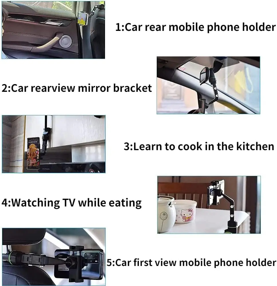 360° Rotatable Rearview Mirror Car Phone Mount
