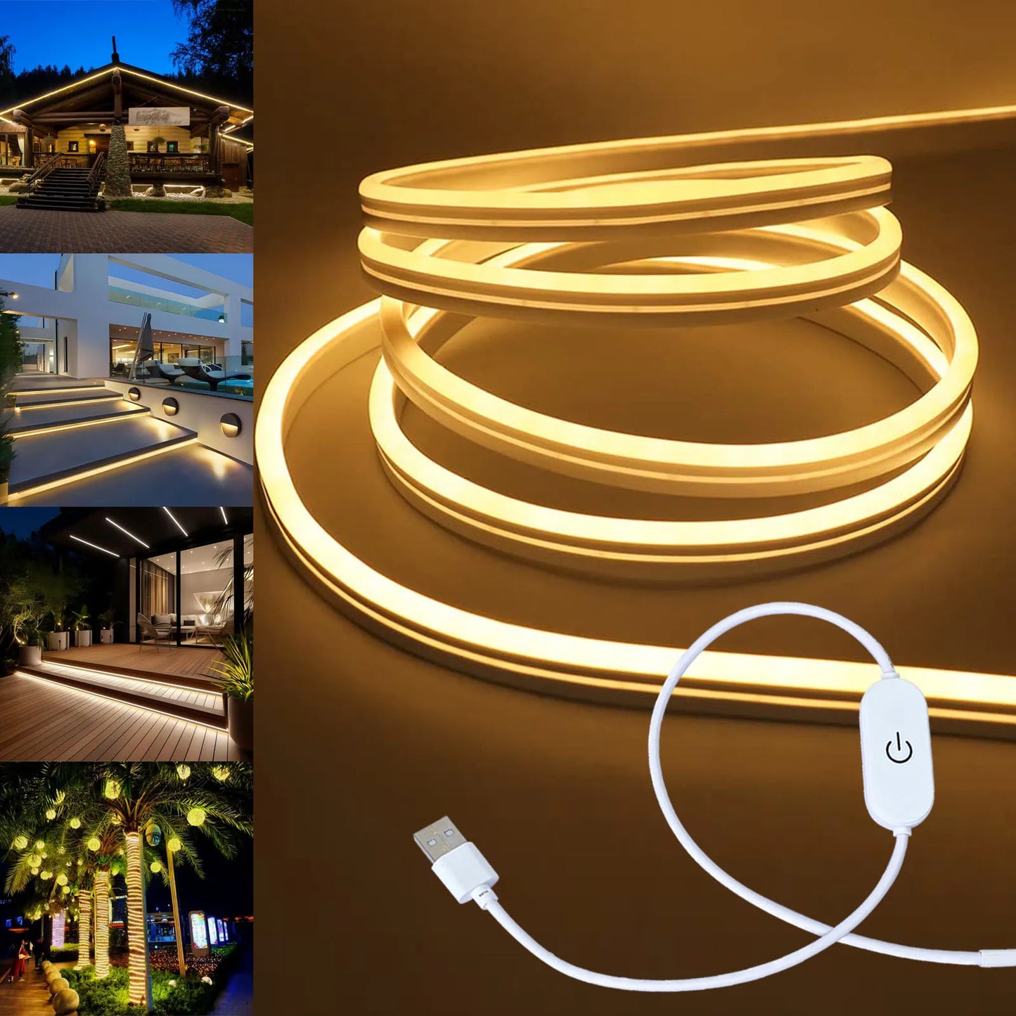 USB LED Neon Strip Light – Dimmable, Waterproof IP67, 1-5m