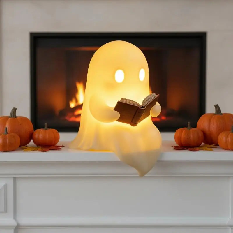 Halloween Ghost Table Lamp Adorable Book Reading Design LED Light Desktop Ornament for Party Bedroom Desk Decoration
