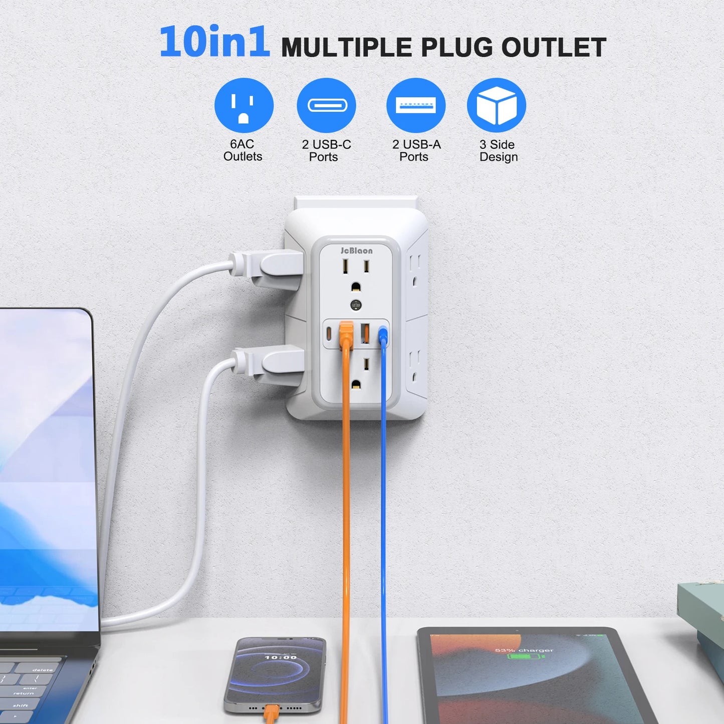 Power Strip 6 AC Outlets with 2 USB & 2 Type-C Ports