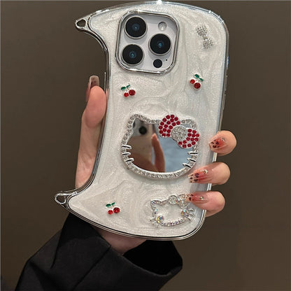 Mirror Cherry Cat Design Silicone Phone Case for iPhone
