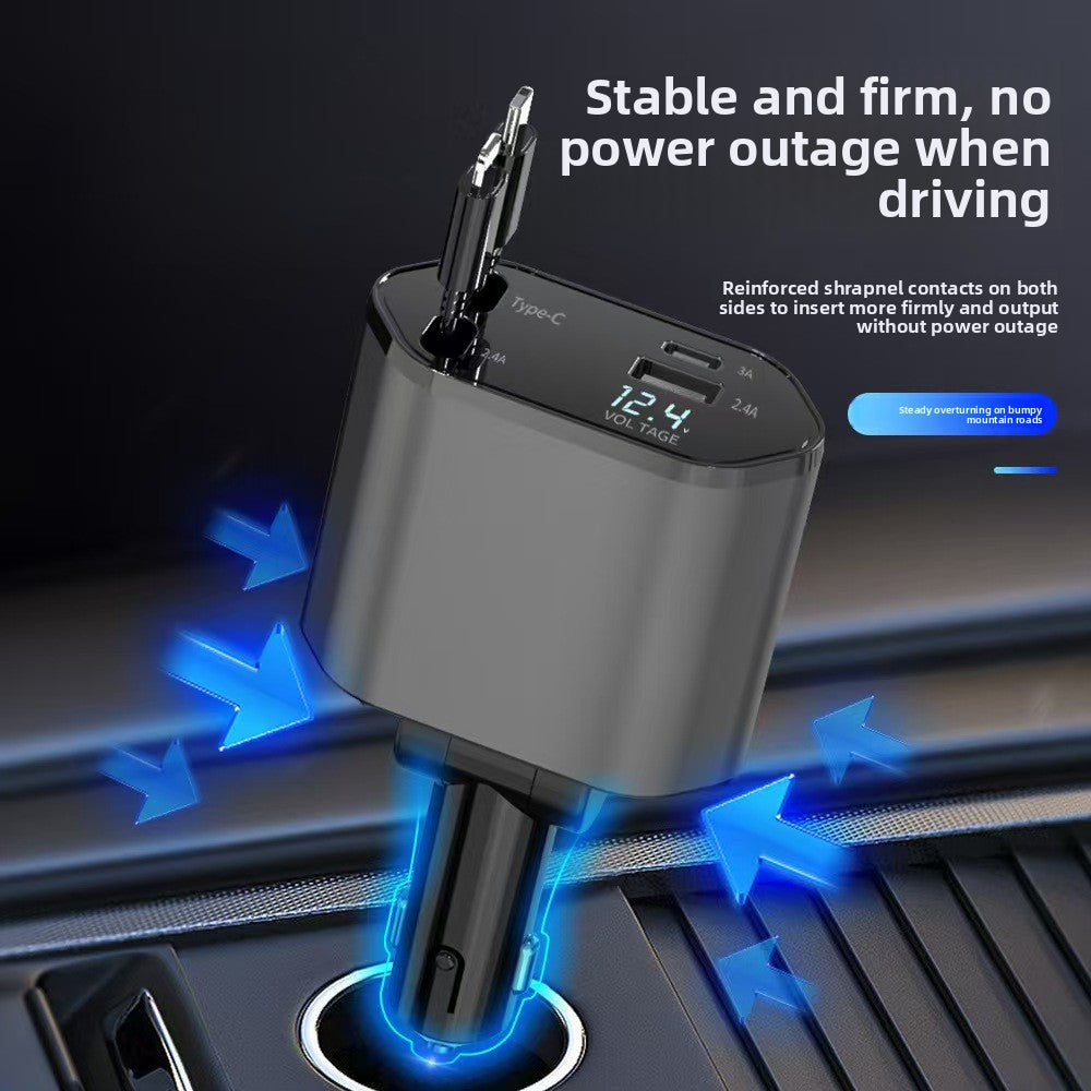 120W 4-in-1 Retractable Car Charger with Fast Charging Cable